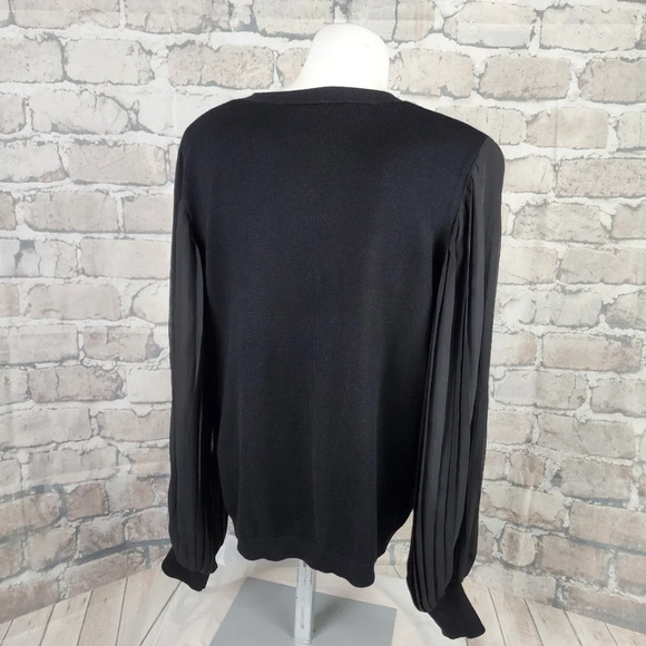 Adrianna  Papell Sheer Pleated Bishop Sleeve Cardigan Black Size Large - Picture 7 of 14